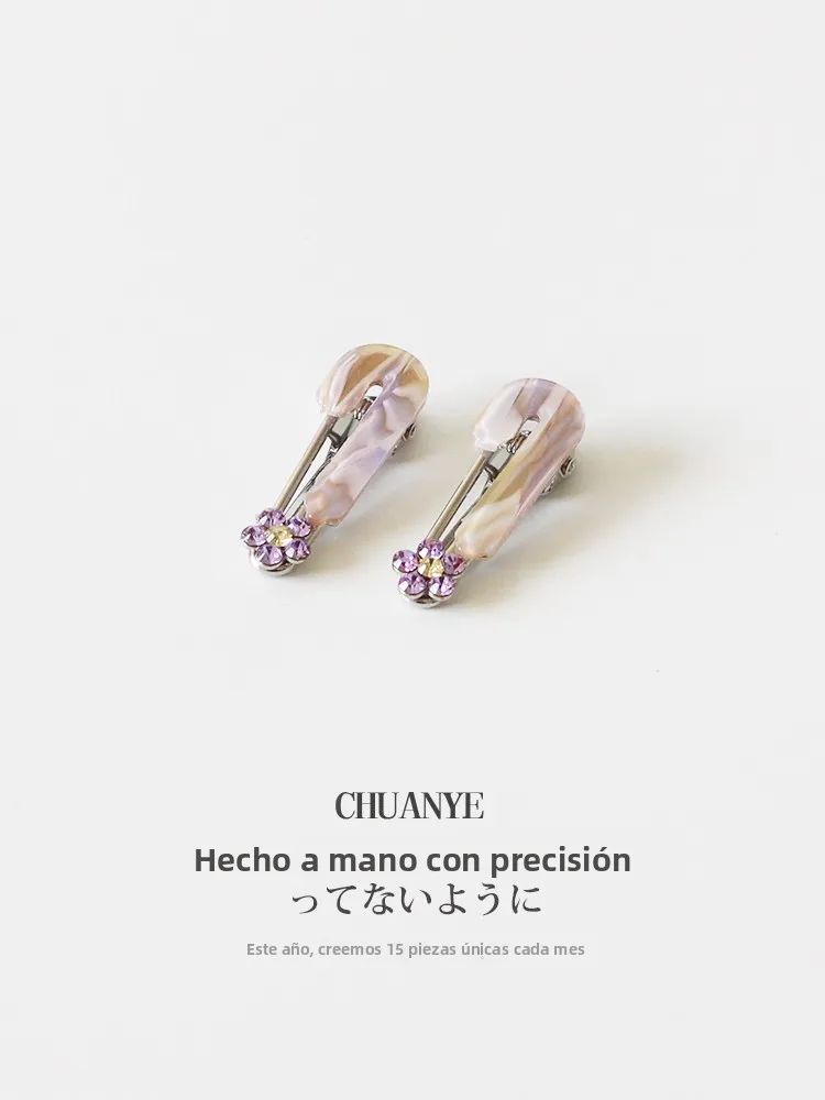 Pinzas para el Cabello con Flores Moradas Estilo Coreano Kawano, Accesorios para el Cabello con Flequillo Lateral para Mujer,...