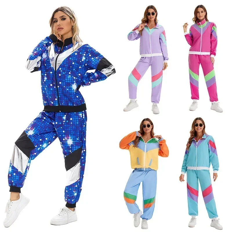 Neon Shell Suit Kostüm 80er 90er Jahre Anzug Party-Accessoires Disco-Jacke Hosen Outfit Damen Herren Kostüm Trainingsanzug für Karneval
