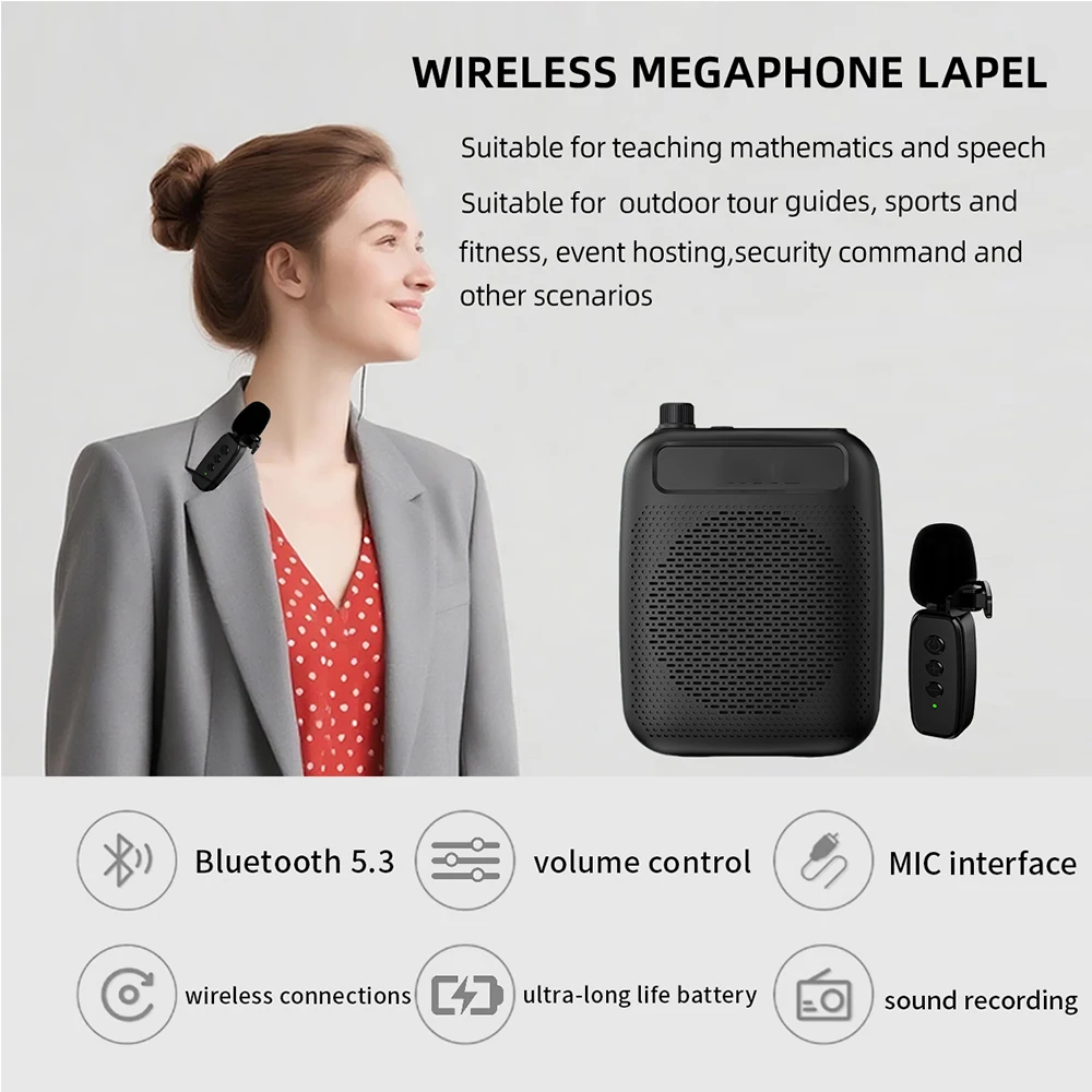 

Lefon Portable Wireless Megaphone Voice Amplifier with Microphone Bluetooth Rechargeable Loudspeaker For Teachers Tour Guides
