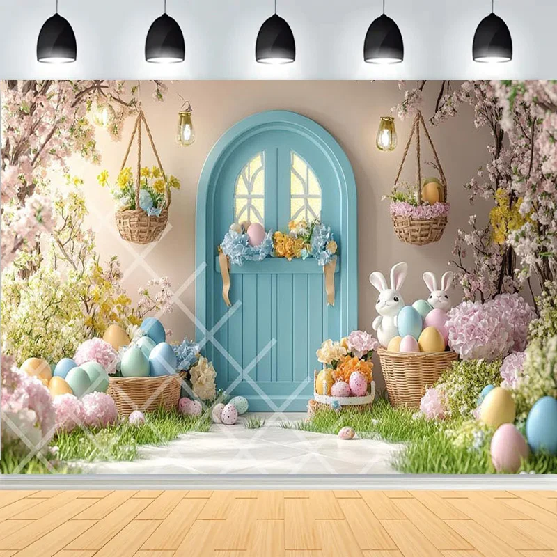 

Easter Party Wreath Spring Garden Children's Photography Props Rabbit Colorful Eggs Newborn Portrait Shoot Background FH-77