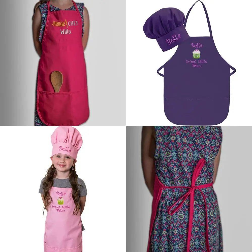 

Детский фартук и поварская шапка с индивидуальной вышивкой высокого качества для игр на кухне