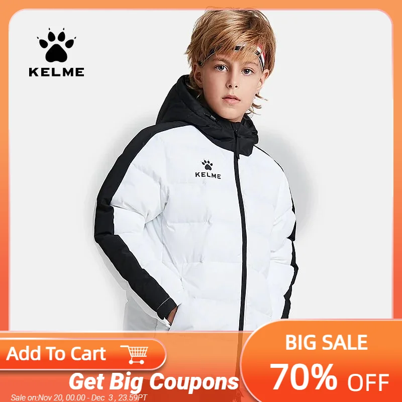 

KELME Kids Cotton Clothing Winter Long Jacket Sports Hooded Outwear Baby Children Windproof Warm Outdoor Cotton Coat 3883405