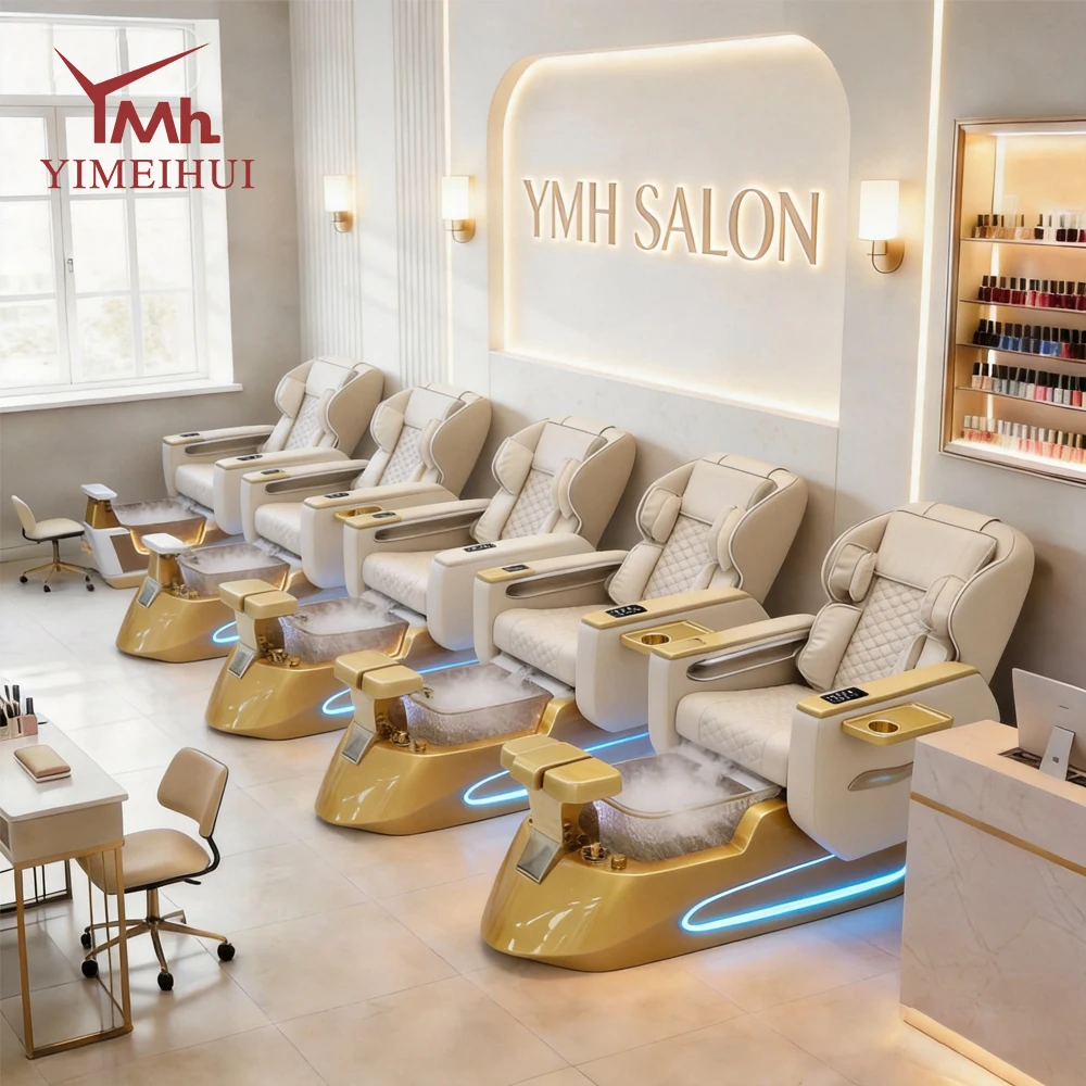 Nail Salon Equipment Rolling Massage Foot Bath Spa Chair Luxury Electric Reclining Pedicure Chairs With Plumbing