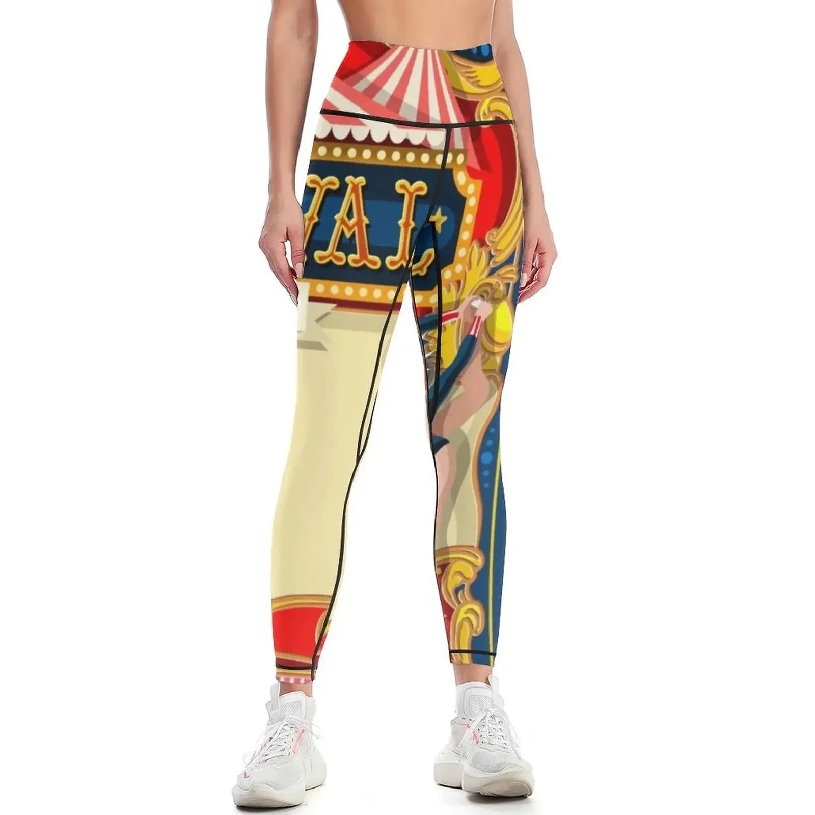 

Circus Carnival Invite Poster Leggings Women's sports pants Golf wear flared active wear Womens Leggings
