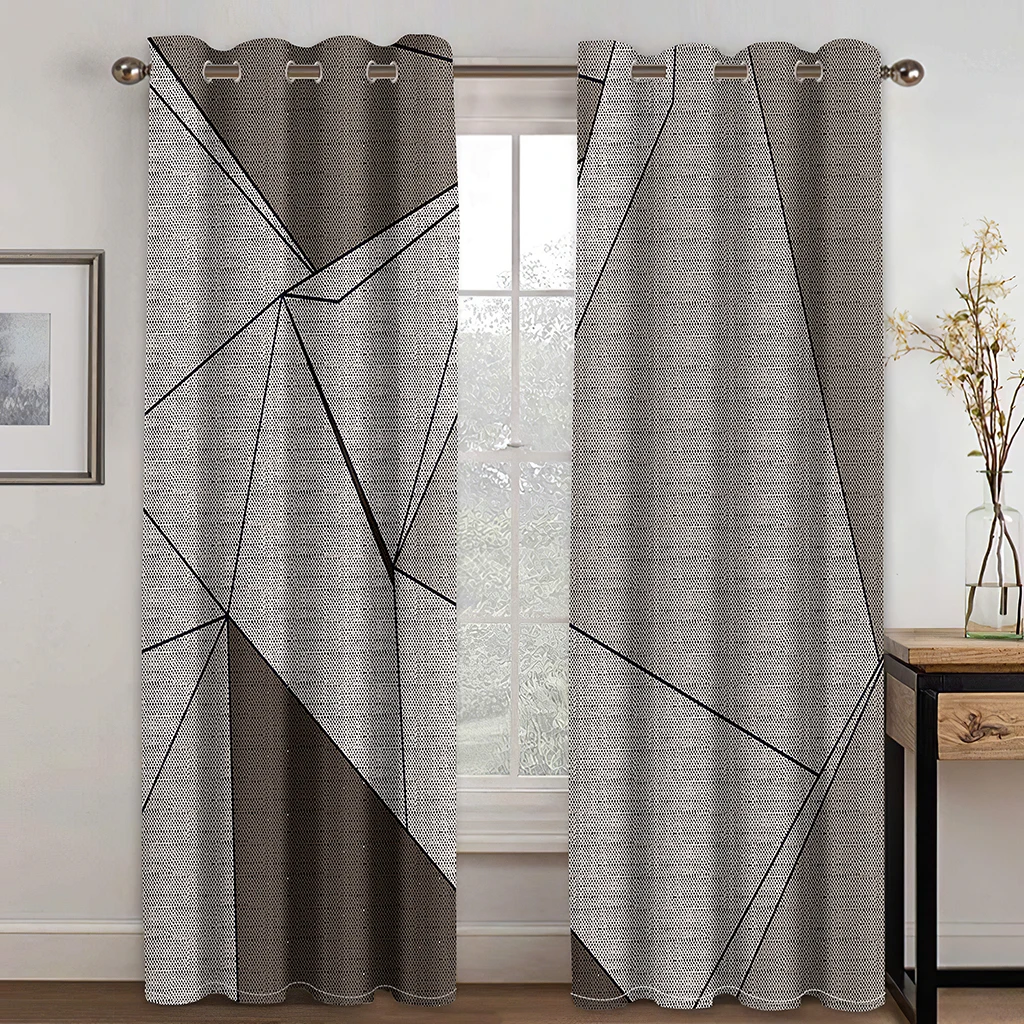 

3D Digital Print Geometric Pattern Curtains for Bedroom, Luxury Grey French Window Treatment, Kids Boy Premium