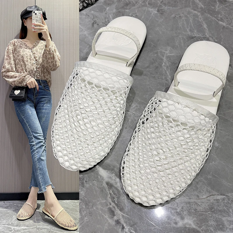 Weird Style Baotou Women's Slippers Summer Mesh Casual Fashion Solid Color Jacket Women's Shoes Zapatos De Mujer