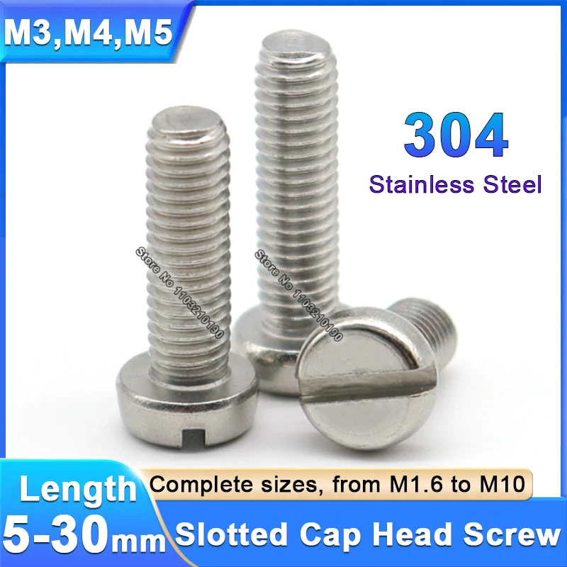 10/30/50/100Pcs M3 M4 M5 304 Stainless Steel Metric Threaded Slotted Cap Round Head Slot Column Pan Head Machine Screw Bolt
