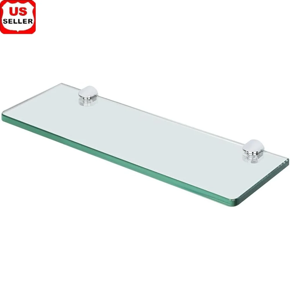 

Tempered Glass Wall Shelf Bathroom Floating Storage Shelf Rustproof Chrome Brackets Easy to Install Modern Design 44lbs Capacity
