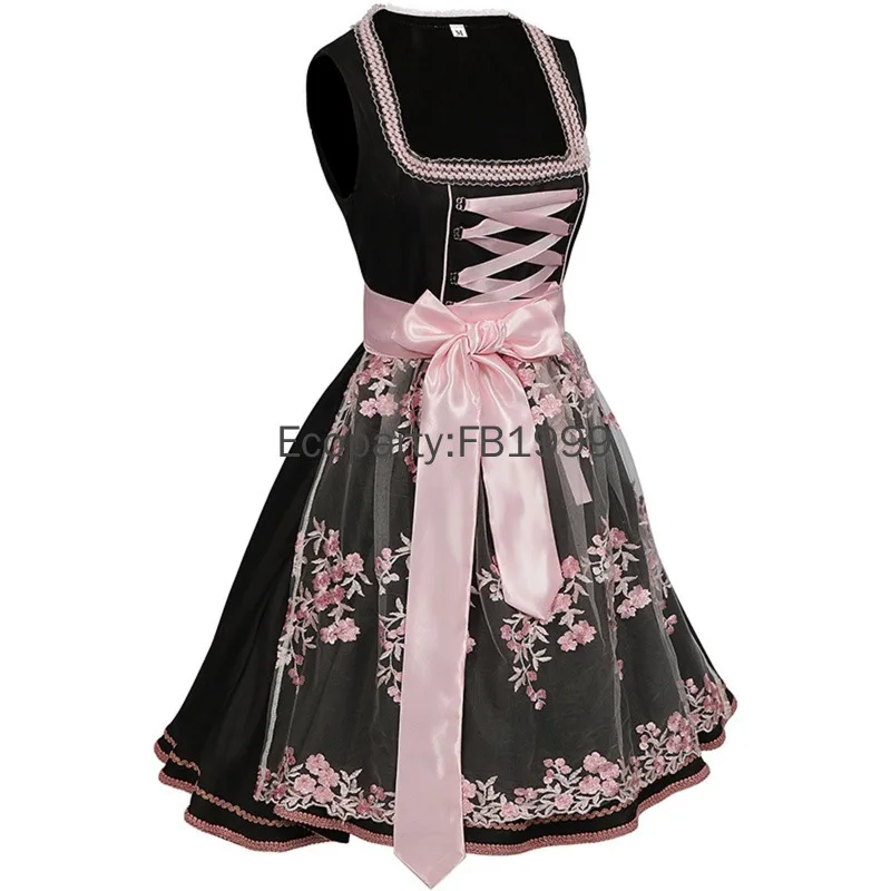 Women Oktoberfest Costume Traditional Germany Bavarian Sleeveless Dirndl Dress With Lace Apron Beer Girl Maid Cosplay Outfits