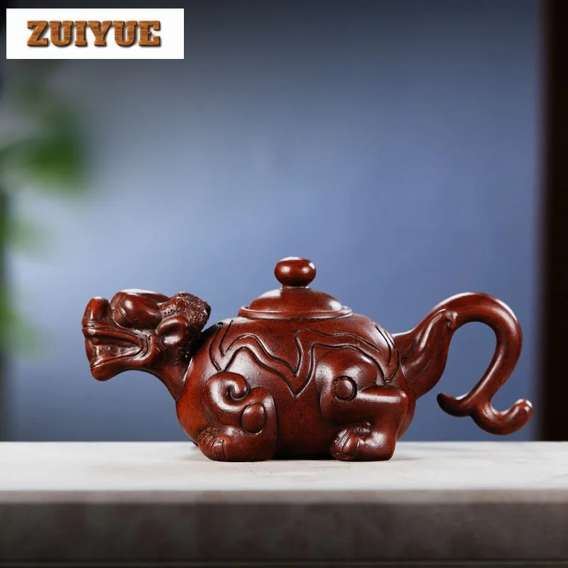 

300 мл креативные чайники из фиолетовой глины Исин, горшок ручной работы с черепахой дракона, чайник с необработанной рудой и красной грязью с заварочным устройством, китайский чайный сервиз Zisha