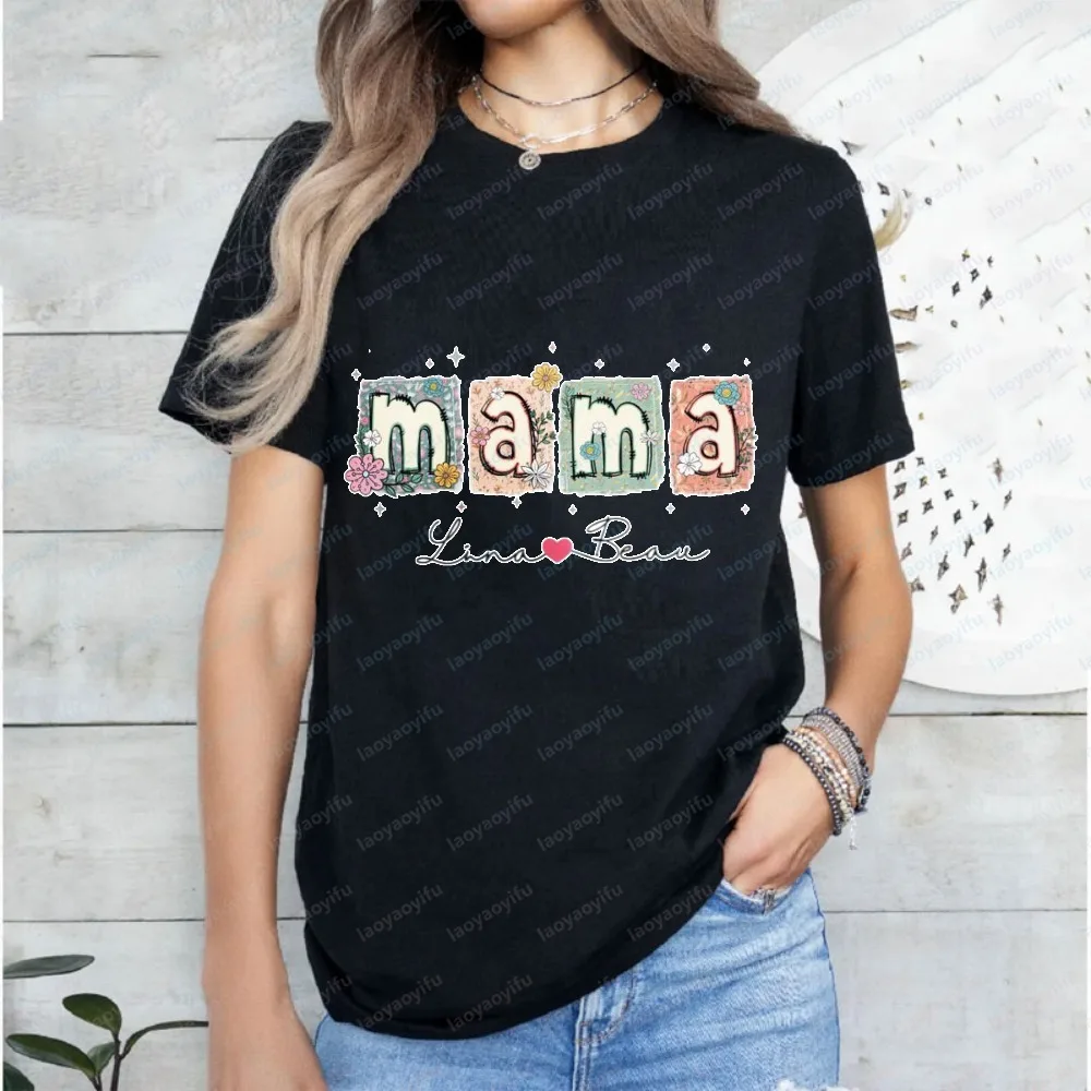 Custom Personalized Mama T-Shirt Elegant Mama Design with Kids' Names Tee Thoughtful Gift for Mom Custom Mother's Day Family Top