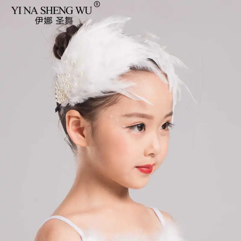 Couvre-chef en plumes de Ballet du lac des cygnes pour enfants, couvre-chef de princesse fait à la main pour filles, accessoires pour cheveux