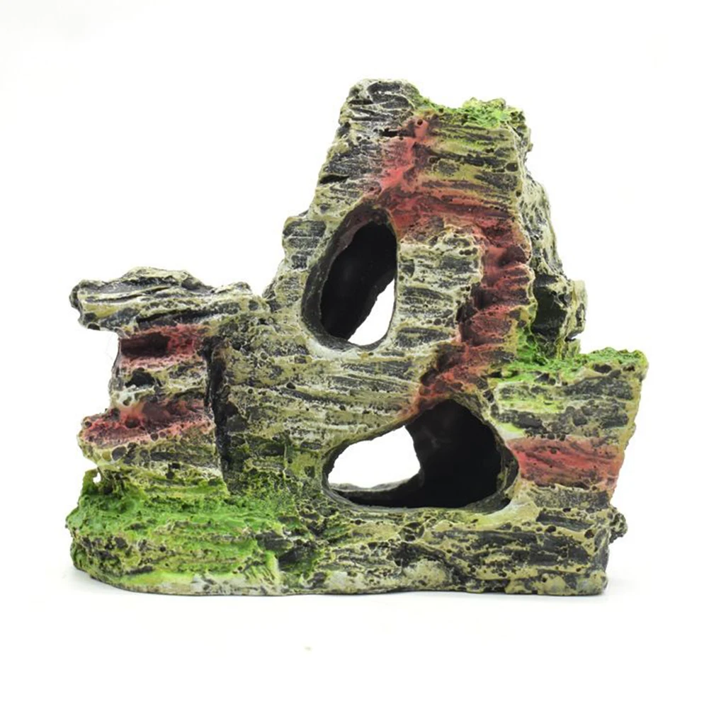 Mountain View Aquarium Rock Cave Tree Bridge Fish Tank Ornament Rockery Landscaping Artificial Mountain Rockery Aquarium Decor