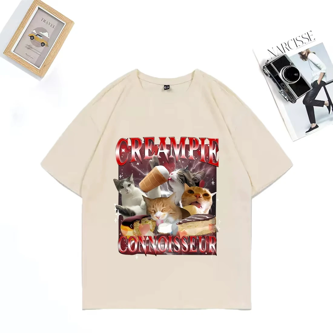 ตลกสําหรับ Creampie Connoisseur Meme กราฟิก T เสื้อผู้หญิงแขนสั้น Vintage Street เสื้อยืดความงามเสื้อสําหรับสตรี