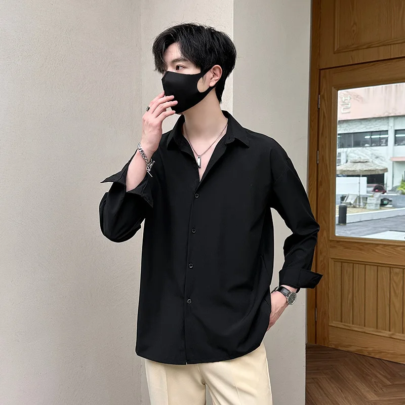 

Long Sleeved Shirt Men Slim Fit Fashion Social Mens Black Dress Shirt Korean White Casual Shirts Mens Office Formal Shirt M-4XL