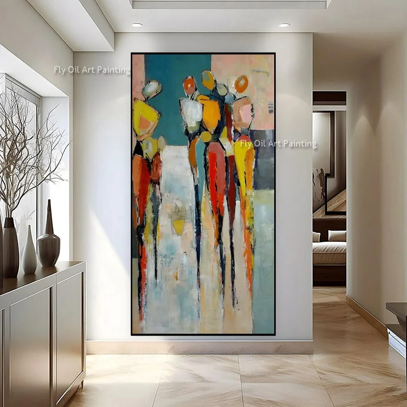 Heavy Impasto Large Canvas Modern Oil Painting Hand Painted Geometric Human Figure Artwork Living Room Home Decor Items