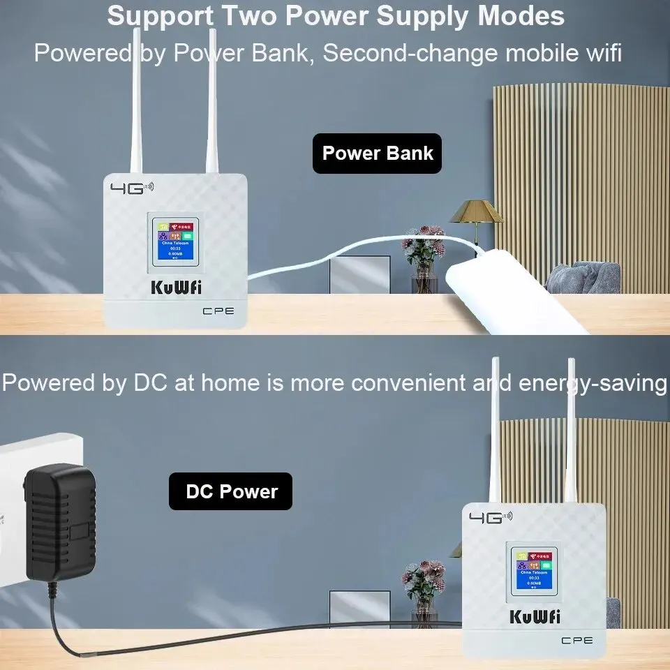 KuWFi Unlocked 4G LTE WiFi Router with SIM Card Slot, 150Mbps CPE Modem, External Antennas
