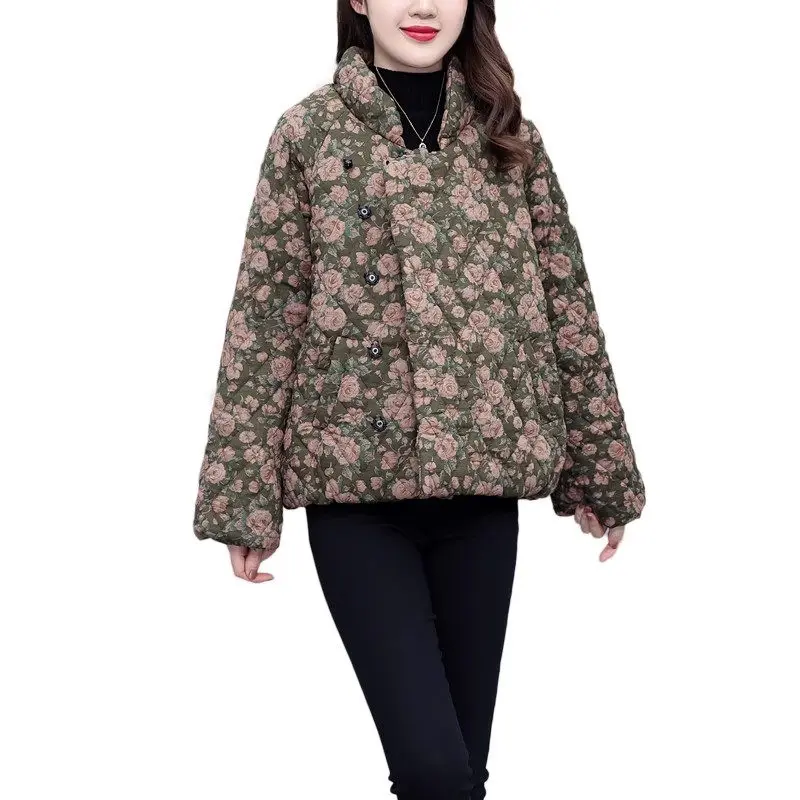 Winter Oversized Ethnic Style Cotton Linen Jacket Quilted Coats Thickened Floral Women Retro Loose Fitting Warm Outerwear Z3488