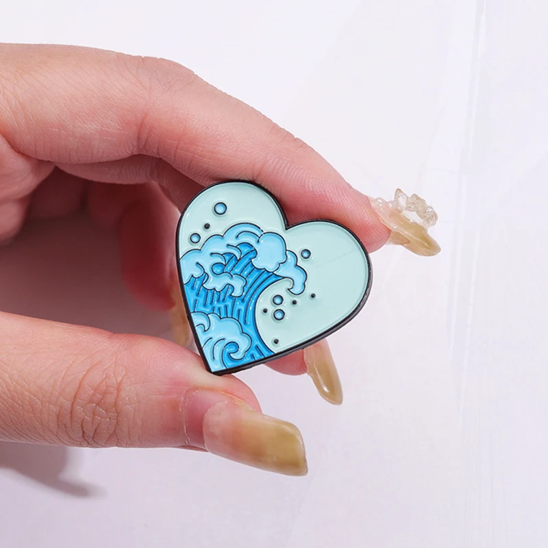 Lovers Ocean Wave Tears Pines Lapel Badges Funny Jewelry Gift for Kids Friends Punk Heart Shape Enamel  Brooch Custom Skeleton