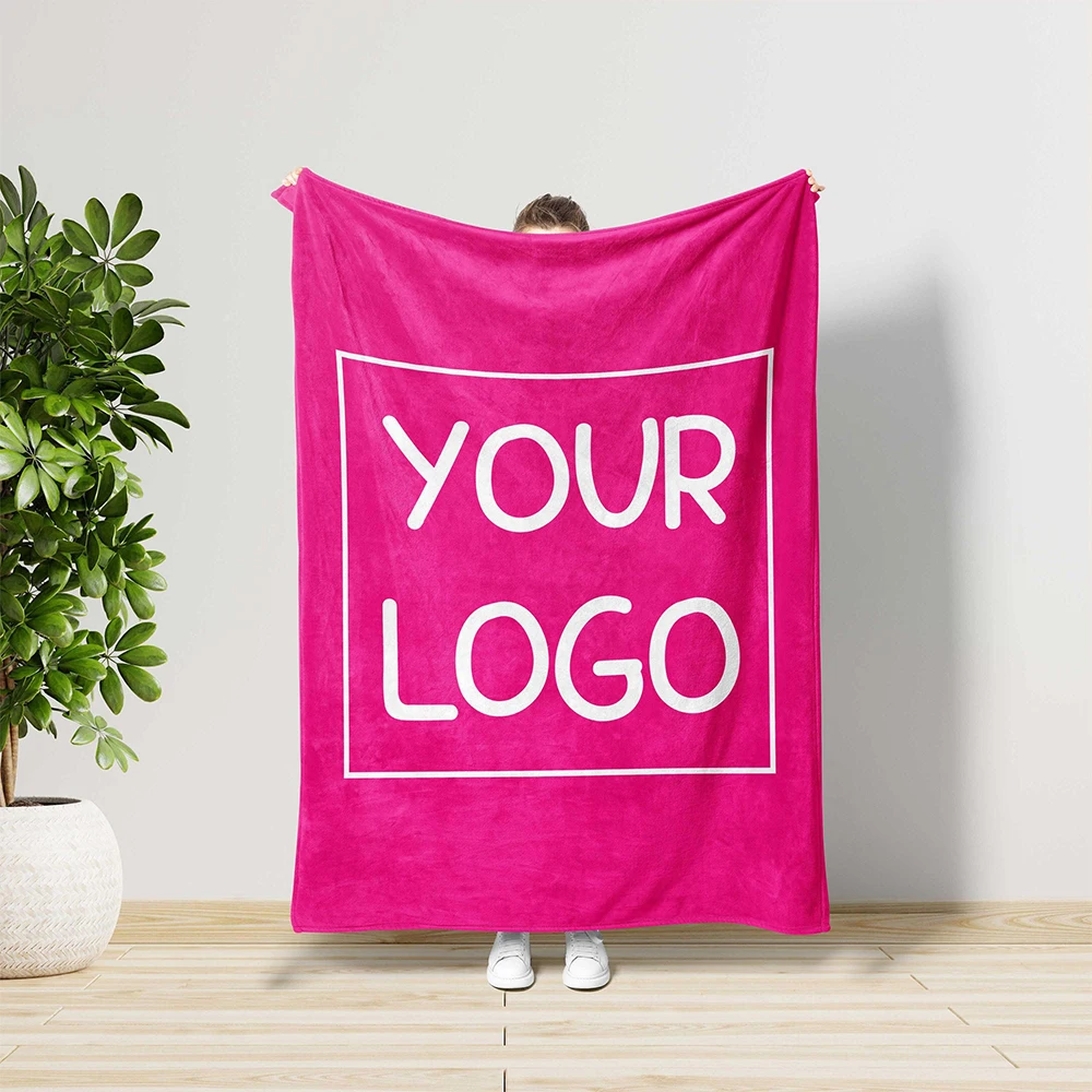 Personalized Custom Flannel Blanket Customized Photo/Logo Blanket Soft Cozy for Family Beds Sofas Offices Camping Perfect Gift
