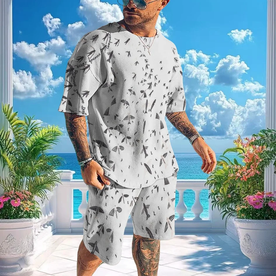 

T-shirt Shorts Set Fashionable High-quality Breathable Short-sleeved 3D Printed Men's Sportswear Jumper Men's Street Wear Set