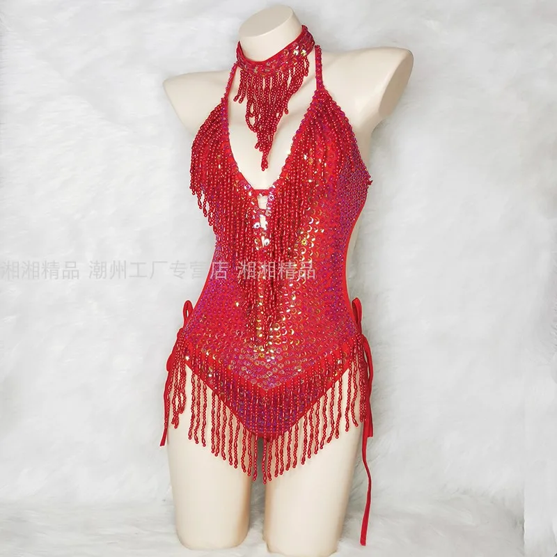 Sexy Showgirl Carnival Costumes for EDC Beading Sequin One-Piece Bodysuit Party Outfit Costume Stage Performance Leotard DJ