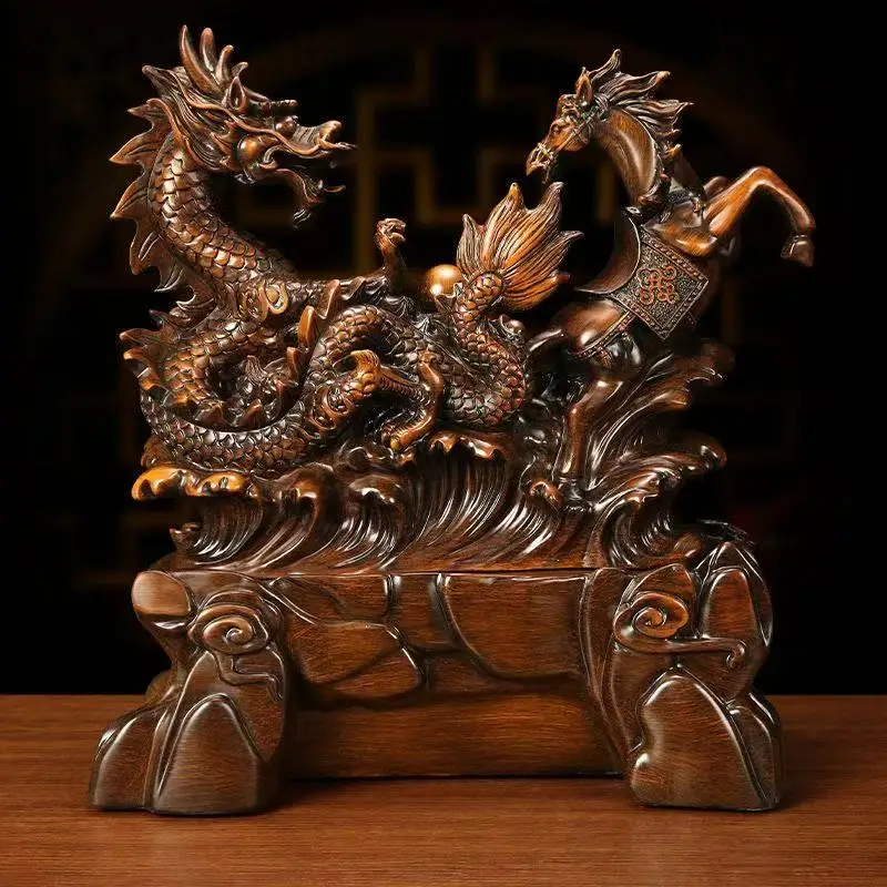 

Feng Shui Animal Dragon Horse Ornament ,Treasure Bowl Living Room Wine Home Decor Opening Gift