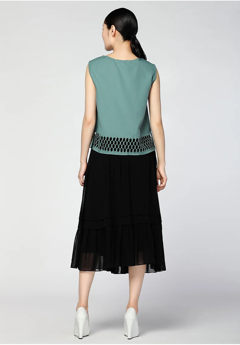 Ele シンプルなラウンドネック刺繍入り透かし彫りベスト KXE436 ファッショナブルな女性用サマーポリエステル繊維ベスト