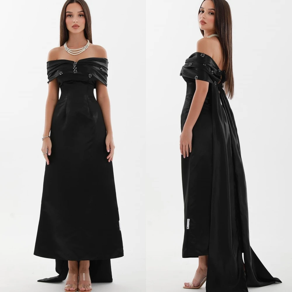 

Customized Exquisite High Quality Off-the-shoulder A-line Anke Length Evening Dresses Paillette / Sequins S robe de soirée femme