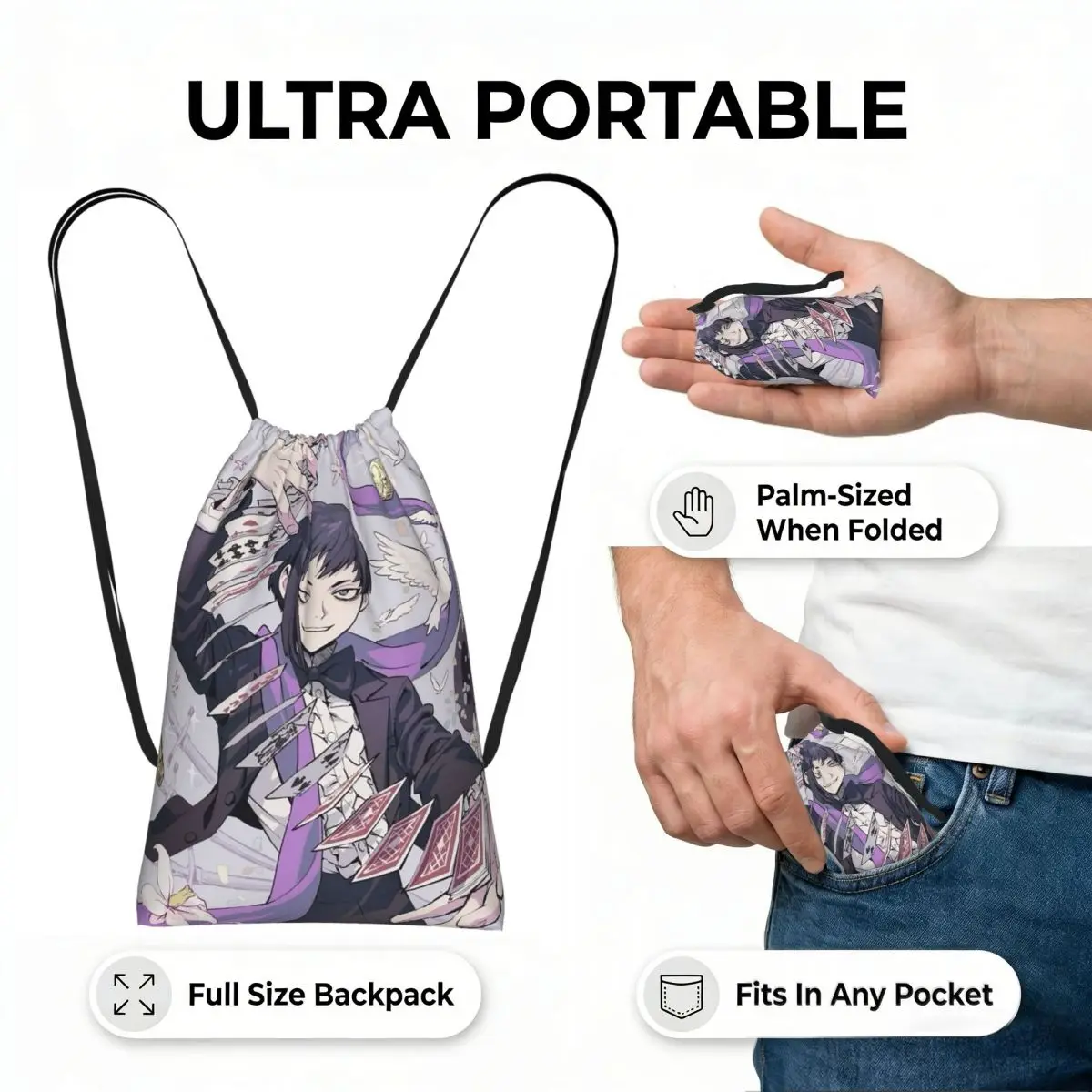 Gen Asagiri Dr Stone Apan Anime Drawstring Backpack Sports Gym Bag Lightweight Foldable Storage Drawstring Bag for Men Women