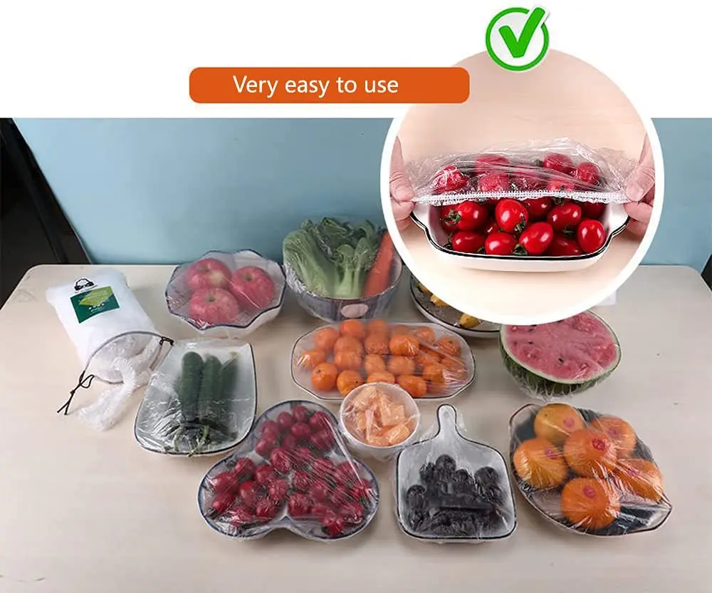 Food Cover Plastic Wrap Elastic Lids For Fruit Vegetables Bowls Cups Caps Storage Kitchen Fresh Keeping Saver Bag