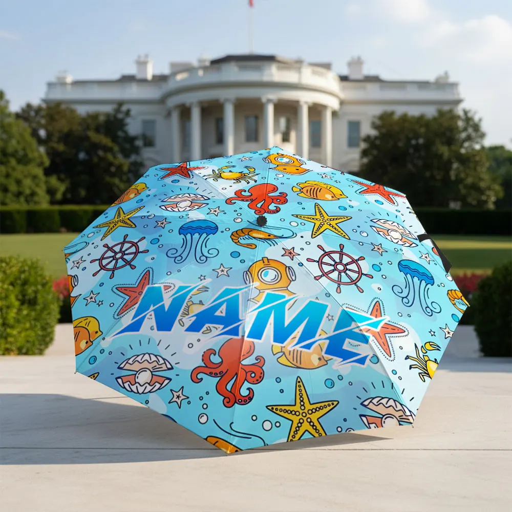 Custom Name umbrella,Vibrant Undersea Pattern Umbrella - Ocean Adventure
