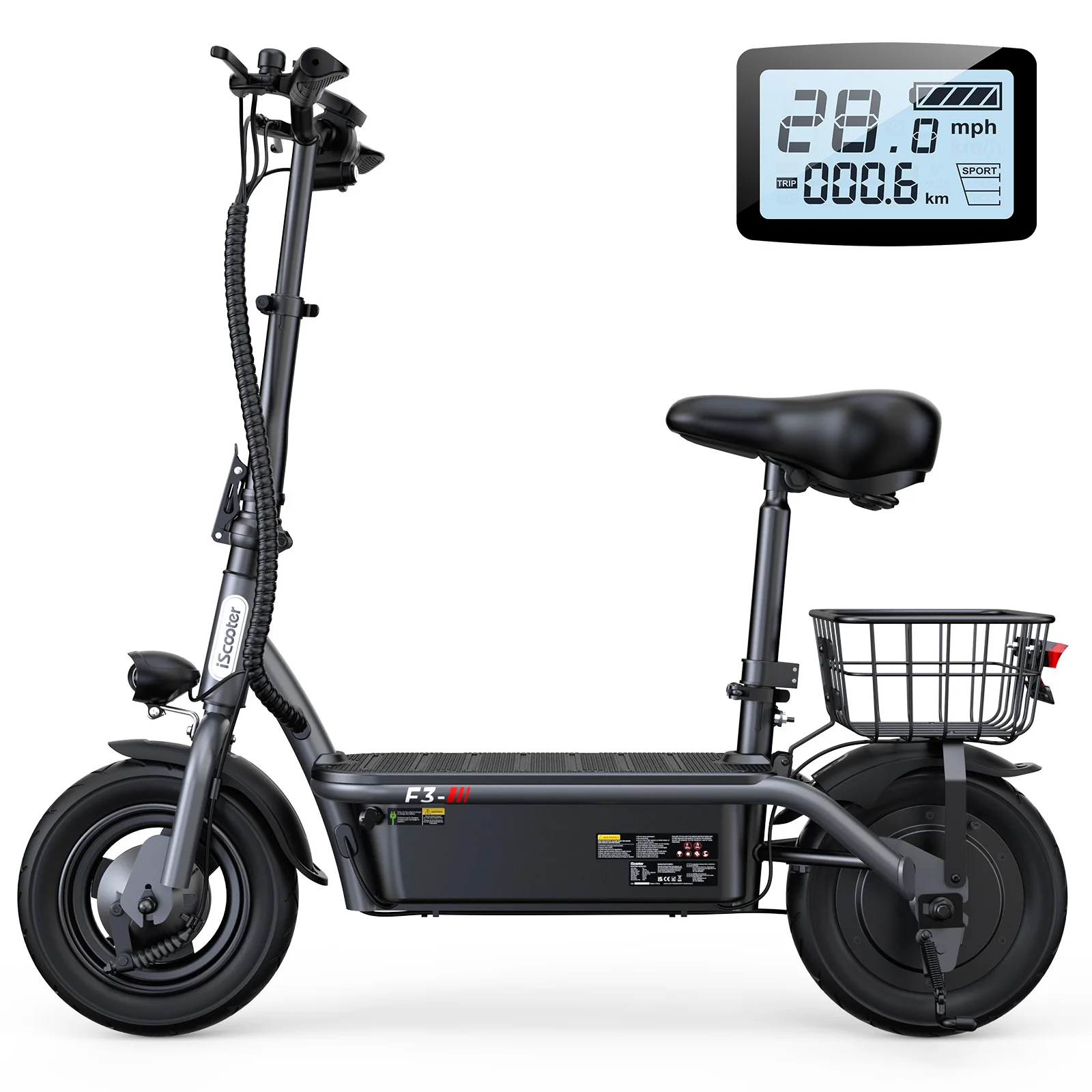 ISCOOTER F3 Elektroroller für Erwachsene, 1000W Motor, Höchstgeschwindigkeit 45 km/h, 48V 13Ah Akku, 10-Zoll Luftreifen, Faltbarer Elektroroller