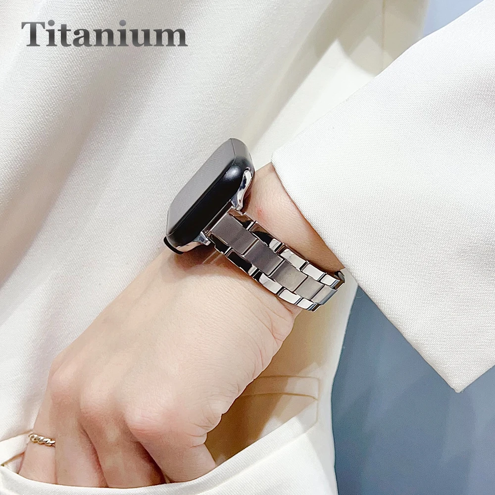 Slim Titanium Link Band for Apple Watch Series 6 5 4 40mm 44mm 9 8 7 45 41mm 42 38mm Women Bracelet for iWatch Ultra 2 49mm Band