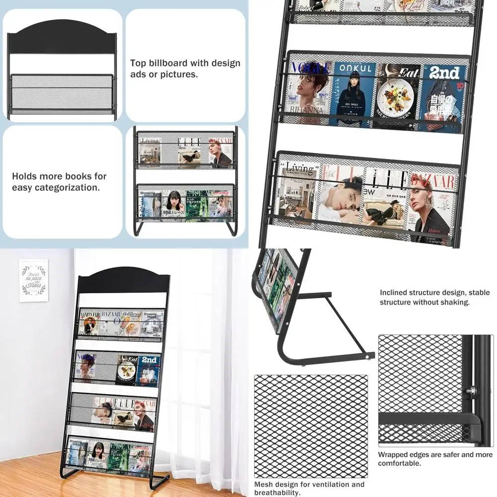 

4-Tier Metal Magazine Rack, 24.8 Wide Newspaper and Brochure Display Stand