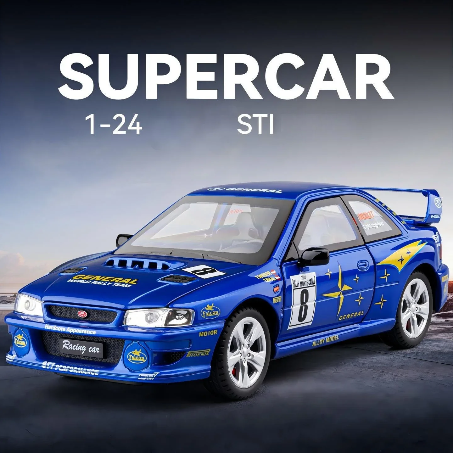 1:24 STI track version alloy car model pull back sound and light latte modified window Alloy diacast cast car model rebound toy