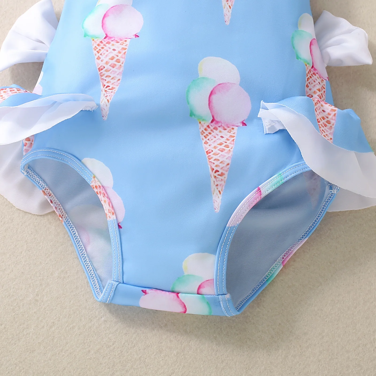 Baby Girls Beach Sun-proof Ice-cream Blue Suspenders Swimwear 2024 New Summer Cute Fashion Crisscross Back Swimwear for 1-3T