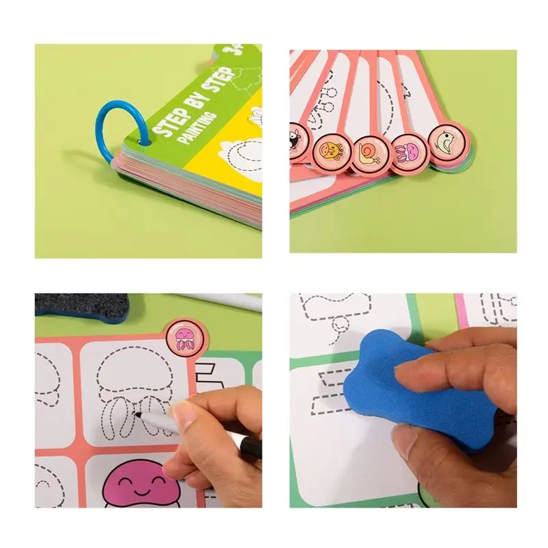 [Todaybuy】 Graffiti Set Reusable 70 Patterns Step-By-Step Learning Simple Drawing Card Book, Cartoon Educational Line Drawing