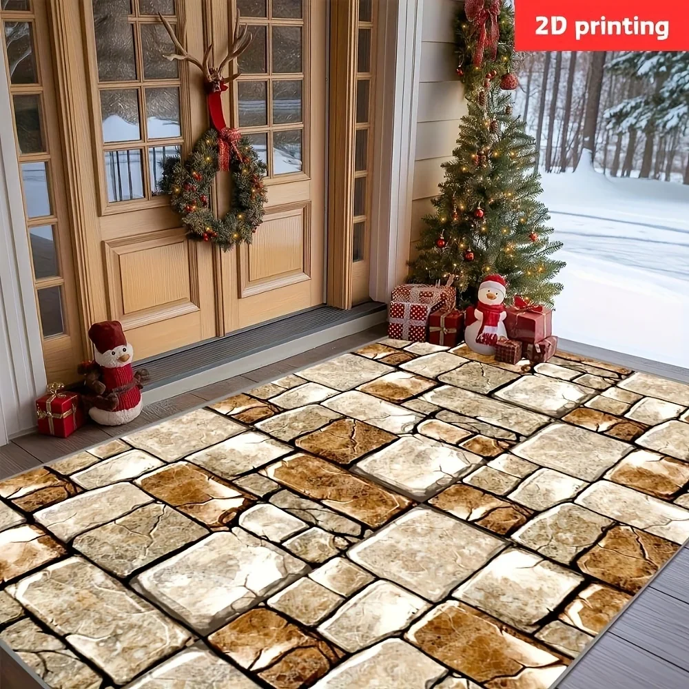 Large Stone Pattern Outdoor Rug - Non-Slip, Machine Washable, Absorbent Rectangular Mat for Patio, Garden, RV Camping - Durabl