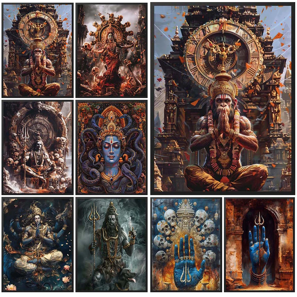 

Hanuman Shiva Brahma Hindu Mythology Prints Posters Wall Pictures For Living Room Decor Poster Wall Art Canvas Painting Unframed