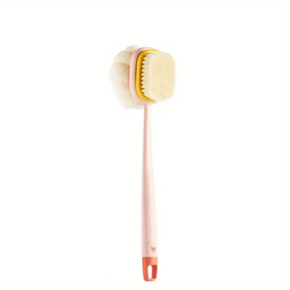 1Pc Pink Sponge Long Soft Hair Bath Brush Doubleside Rub Shower Brush Back Scrubber Exfoliating Tool