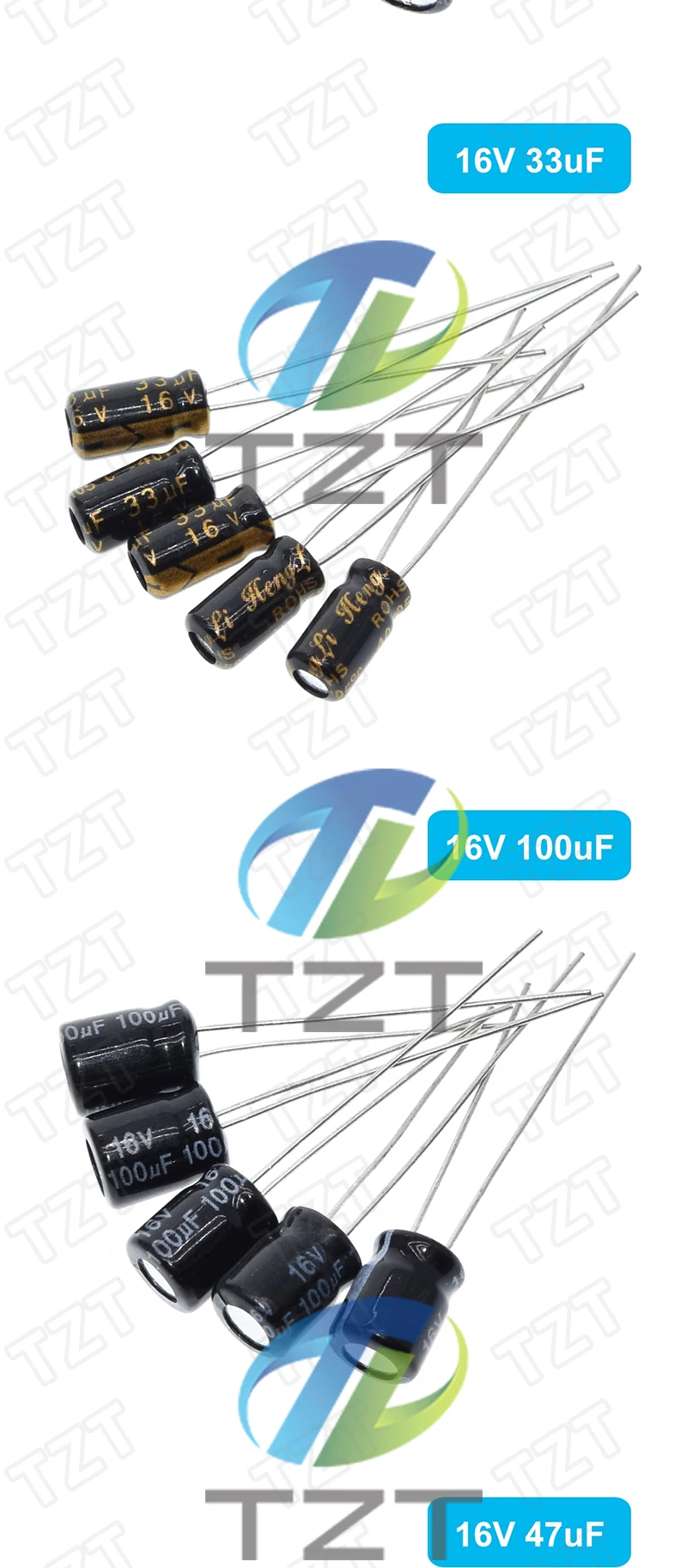 TZT 120pcs 12 value kit 1uF-470uF Electrolytic Capacitor Package 1UF 2.2UF 3.3UF 4.7UF 10UF 22UF 33UF 47UF 100UF 220UF