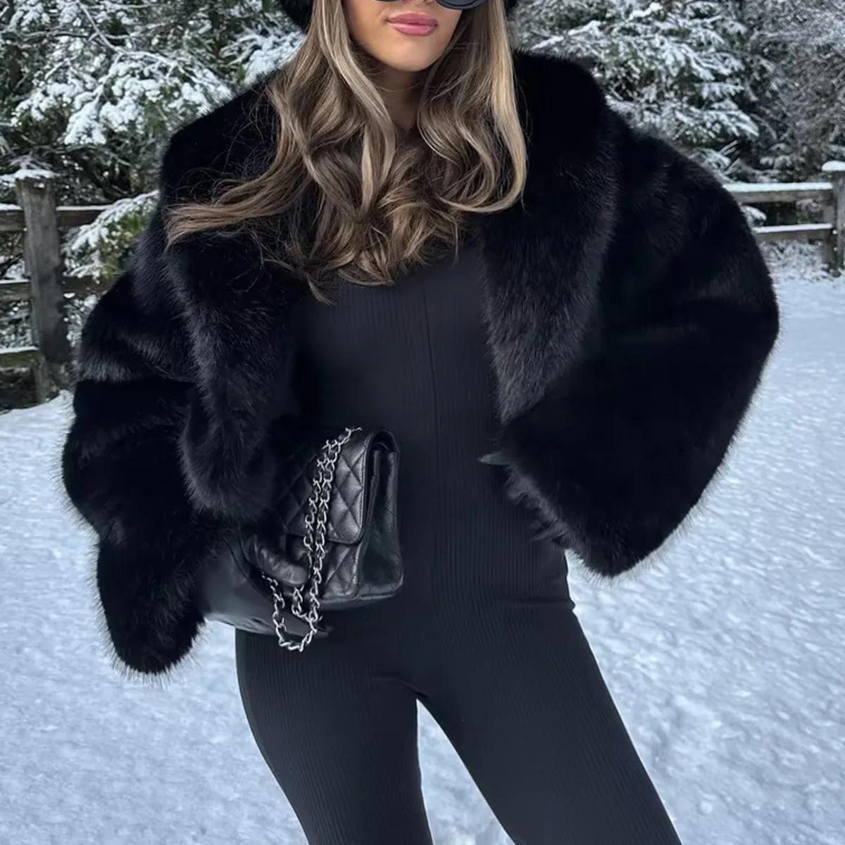 KIDCRKJ الشتاء النساء معطف الفرو فويا طوق فروي قطرة الكتف الإناث الفراء الاصطناعي سترة قصيرة الدافئة رقيق سيدة معطف الفرو البيئي #2