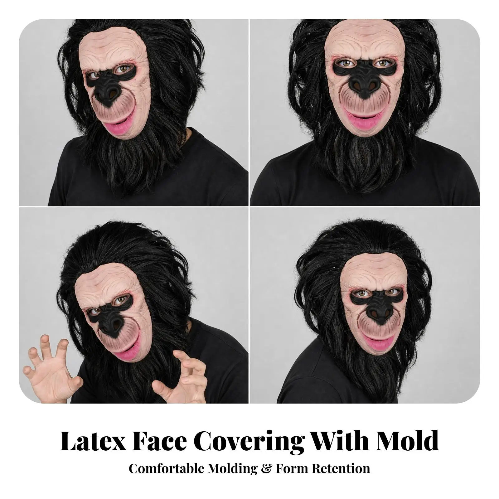 Latex Halloween Monkey Headgear Realistic Primate Mask for Party Costume Stage Performance Cosplay Dress Up