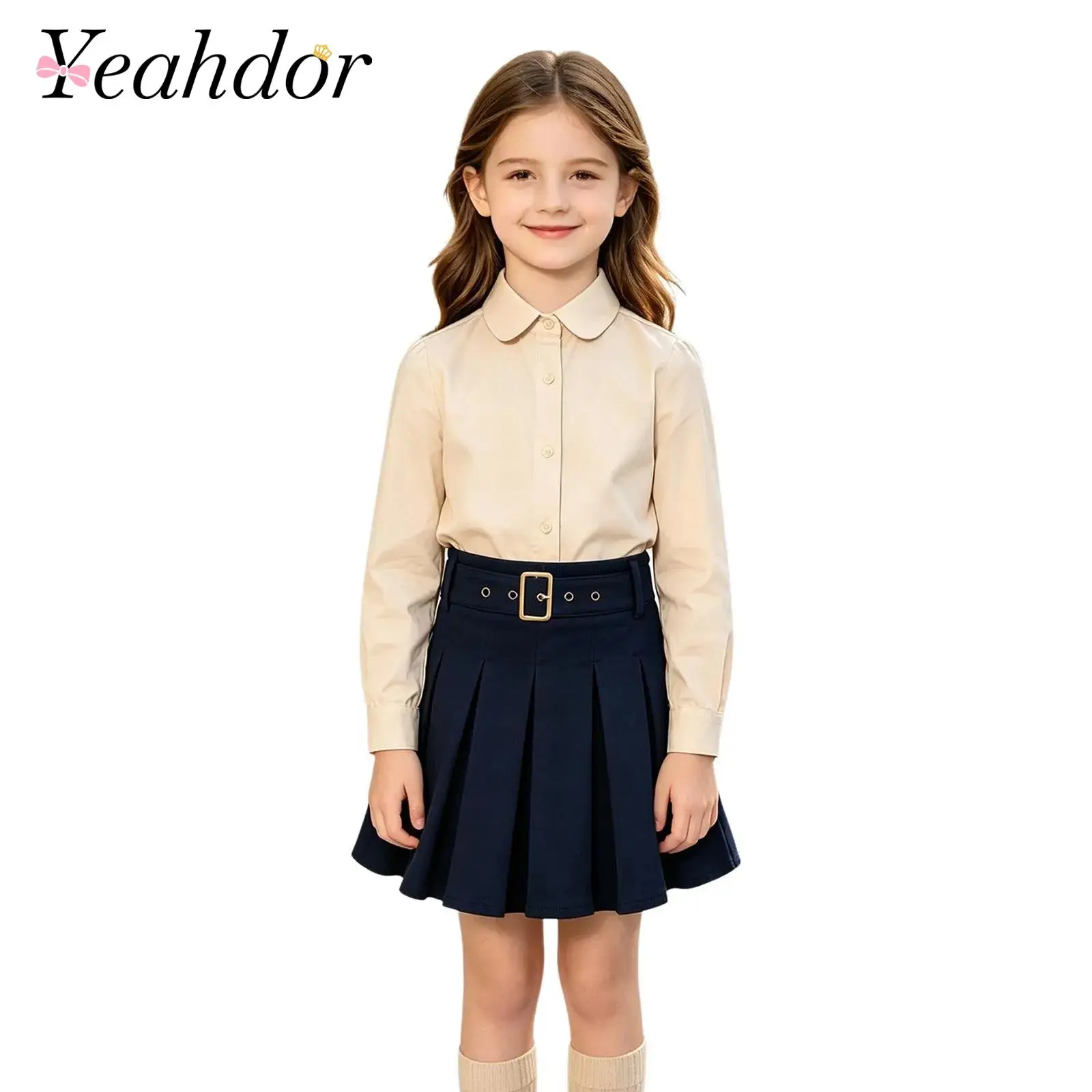 Kids Girls School Uniform Skirts Belt Buckle College Style Zipper Pleated Skirt for Costumes School Wear Children's Clothing