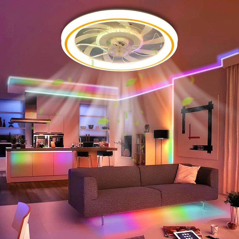 

LED Ultra-thin Ceiling Fan Light Modern Remote Control Unlimited Dimming RGB, Bedroom Living Room Dining Room 110V-220V