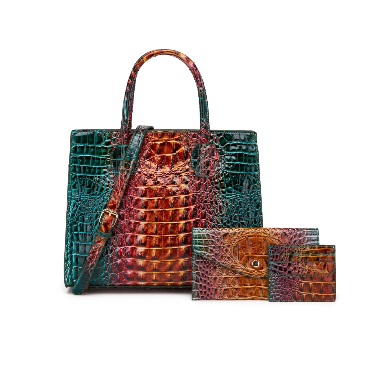 

Ombre Embossed 3PCS Tote Set with Detachable Strap, Roomy Multi-use Bag for Travel Camping & Commute, Durable Gradient Design
