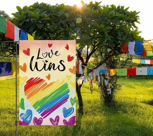 Love Wins Pride Garden Flag Double Sided Burlap, Heart Rainbow Gay, 12x18 XXQ