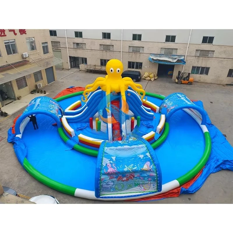Commercial Inflatable Octopus Water Slide Combo Blow-Up Water Slide Drifting Pool Floating Movable Water Park for Kids N Adults
