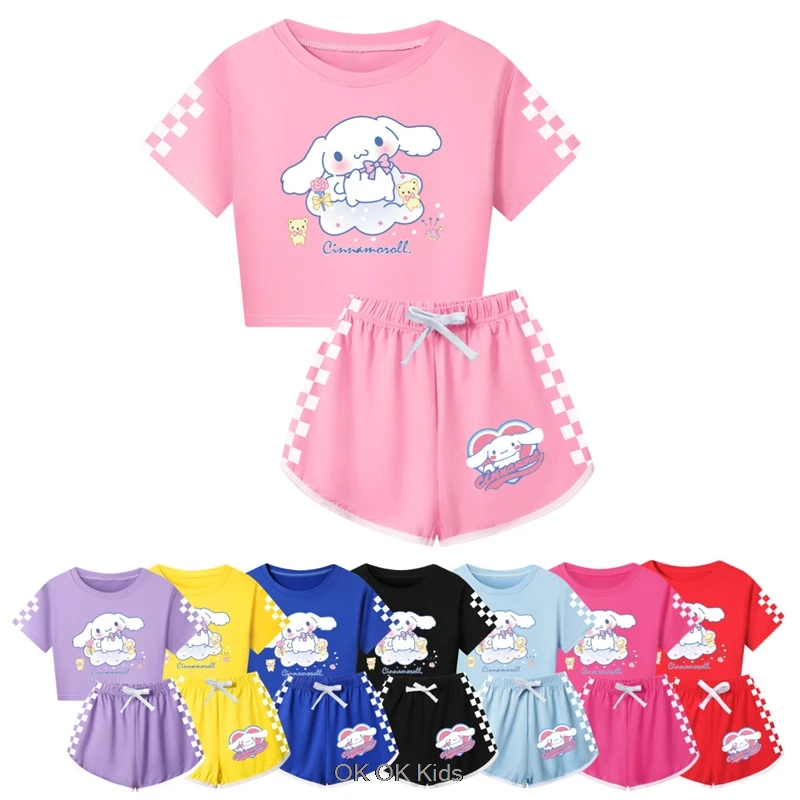 New Miniso Cinnamoroll Children's Clothing Soft T-shirts+Pants Suits 2-16Years Teen Boys Girls Casual Sets Children Clothes Gift